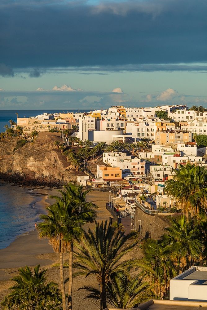 Wall Art Painting id:403259, Name: Canary Islands-Fuerteventura Island-Morro Jable-high angle view of Playa de la Cebada beach-dawn, Artist: Bibikow, Walter