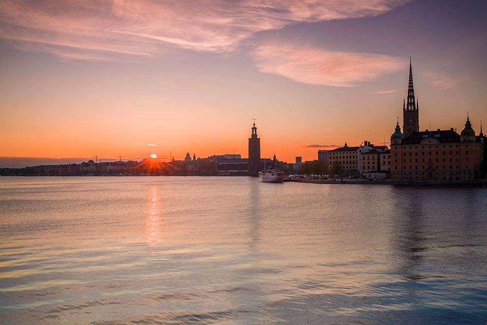 Wall Art Painting id:518246, Name: Sweden-Stockholm-Stockholm City Hall and Riddarholmen church-sunset, Artist: Bibikow, Walter