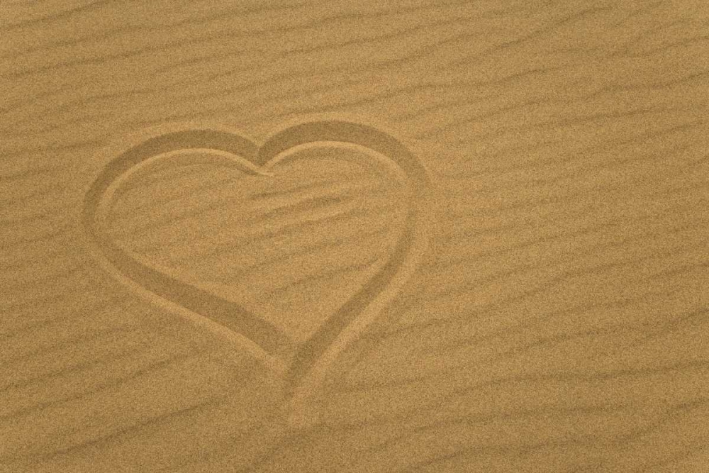 Art Print: Heart outline drawn in sand