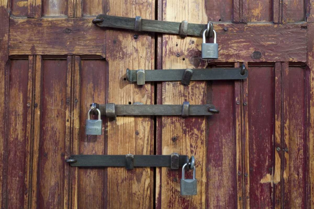 Wall Art Painting id:132510, Name: Mexico Detail of wooden door with four locks, Artist: Paulson, Don