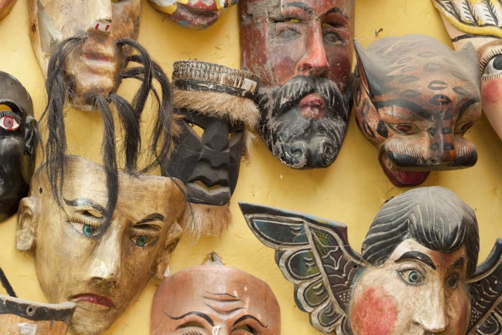 Wall Art Painting id:131711, Name: Mexico Masks on display in shop, Artist: Paulson, Don