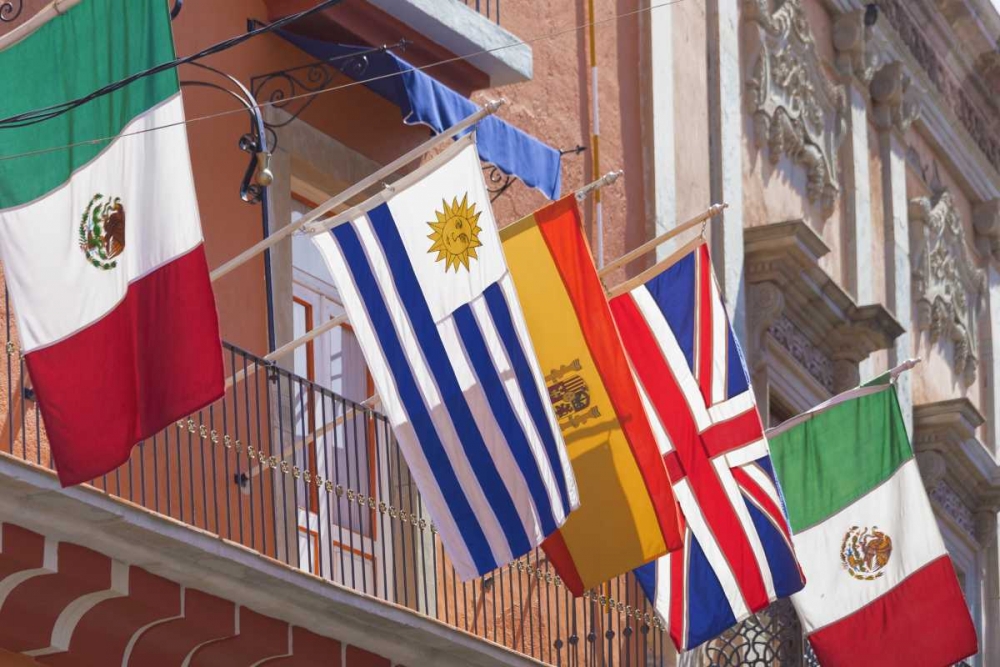 Wall Art Painting id:132994, Name: Mexico, Guanajuato Flags displayed from balcony, Artist: Paulson, Don