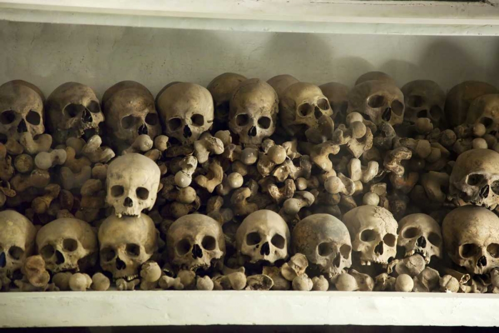 Wall Art Painting id:130006, Name: Peru, Lima Skulls and bones in the crypt, Artist: Kaveney, Wendy