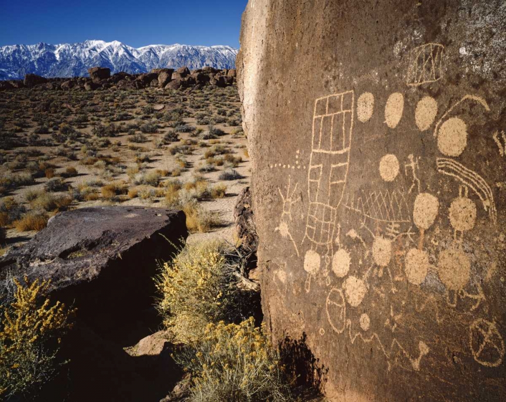 Wall Art Painting id:127858, Name: CA, Bishop, Sierra Mts Curvilinear petroglyphs, Artist: Flaherty, Dennis