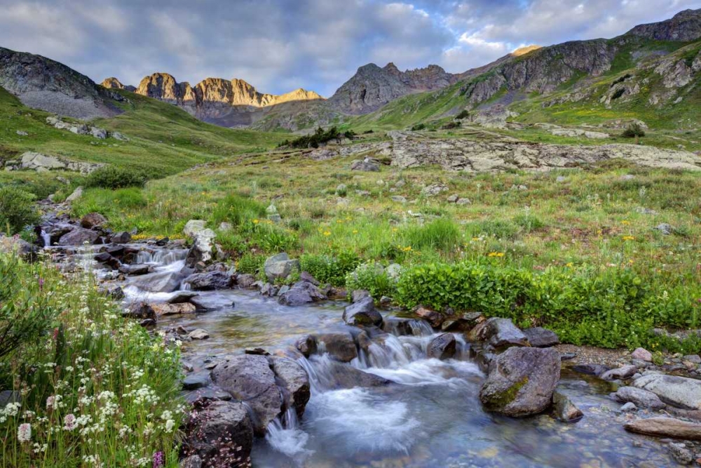 Wall Art Painting id:127432, Name: CO, Sunrise on stream in American Basin, Artist: Flaherty, Dennis