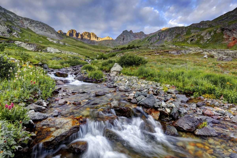 Wall Art Painting id:127433, Name: CO, Sunrise on stream in American Basin, Artist: Flaherty, Dennis