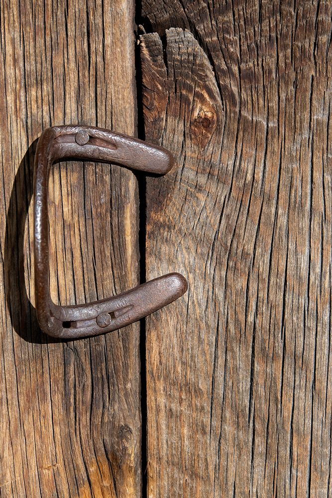 Wall Art Painting id:513671, Name: USA-Colorado-Westcliffe Old wooden barn wall with bent horseshoe handle, Artist: Hopkins, Cindy Miller