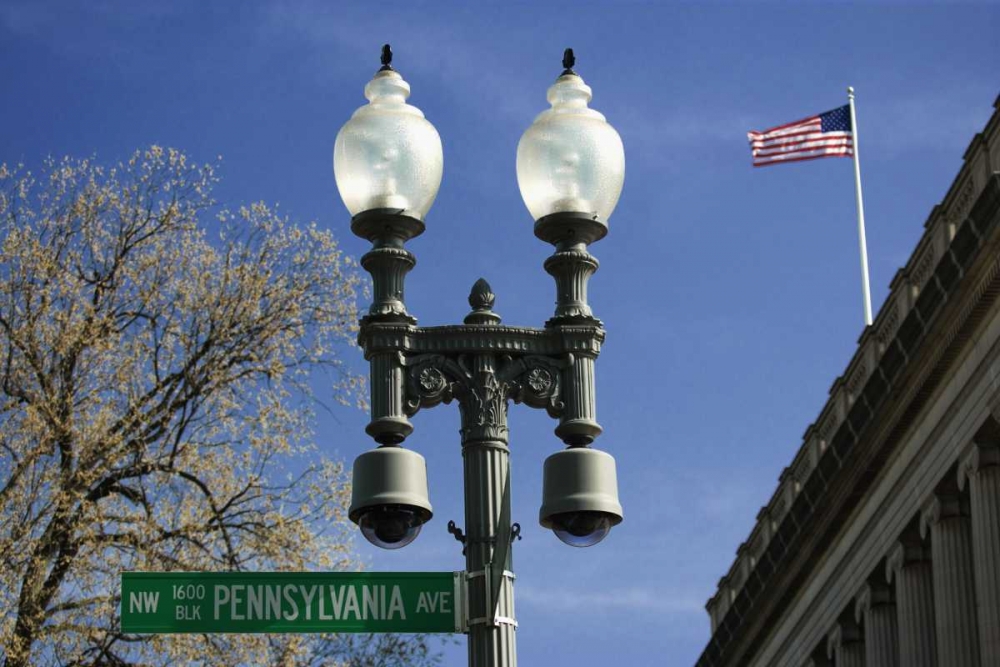 Wall Art Painting id:127788, Name: Washington DC, Historic street sign and lamp, Artist: Flaherty, Dennis