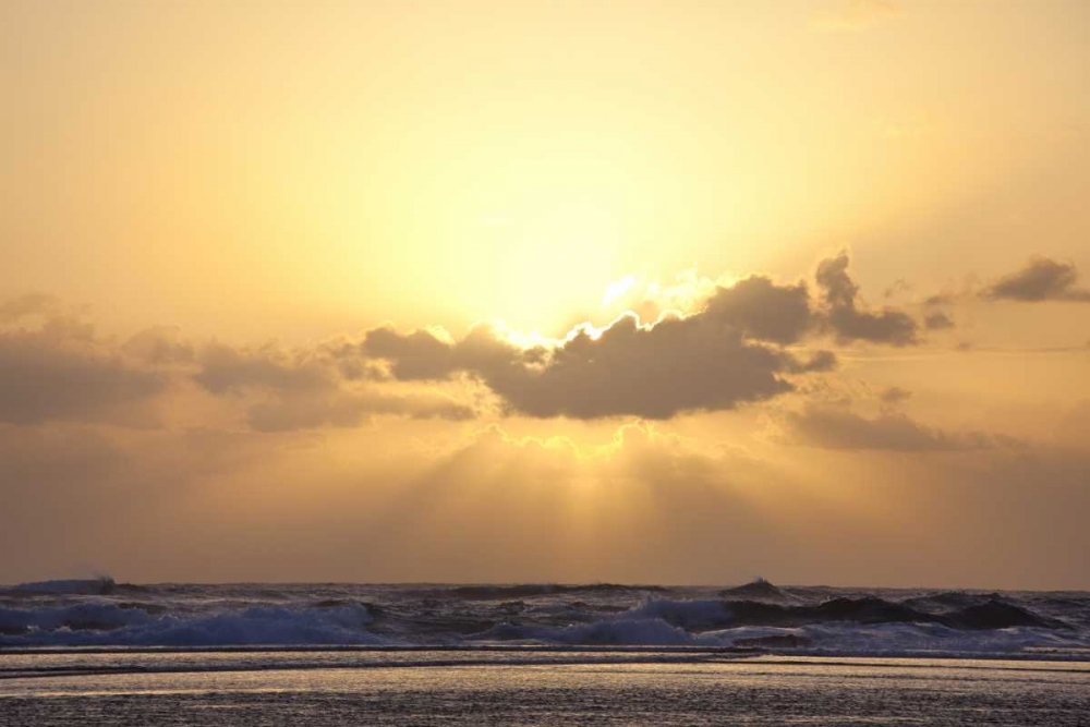 Wall Art Painting id:128026, Name: USA, Hawaii, Kauai God rays over beach at sunset, Artist: Flaherty, Dennis