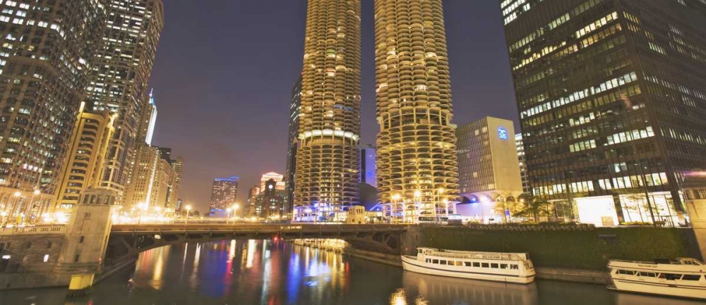 Wall Art Painting id:127983, Name: Illinois, Chicago Night along the Chicago River, Artist: Flaherty, Dennis