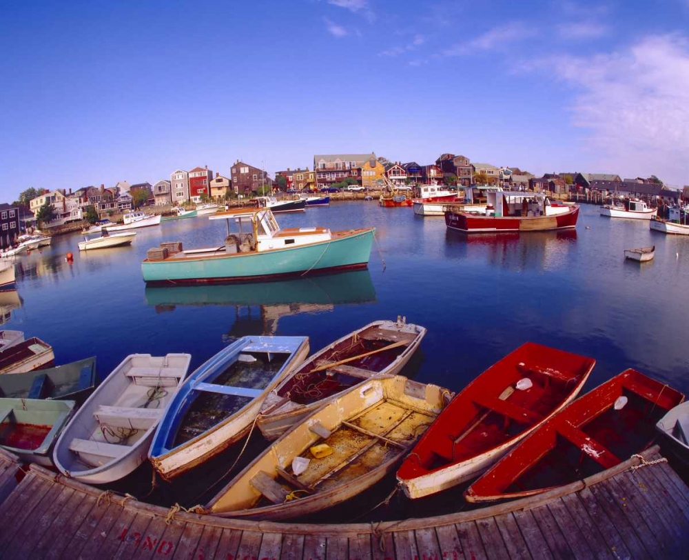 Wall Art Painting id:136717, Name: ME, Rockport Town buildings and boats in bay, Artist: Zuckerman, Jim