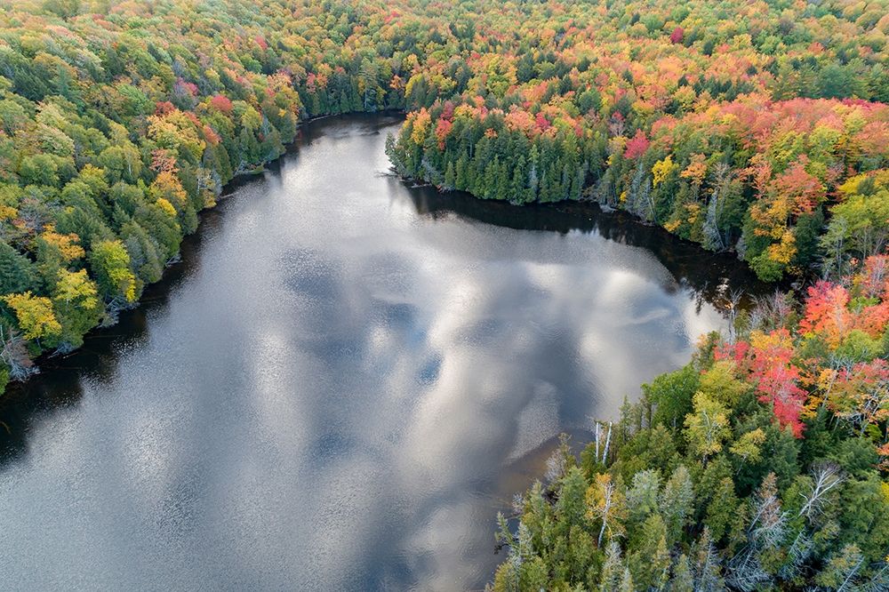 Wall Art Painting id:405655, Name: Aerial view of Hugoboom Lake in fall color-Alger County-Michigan, Artist: Day, Richard and Susan