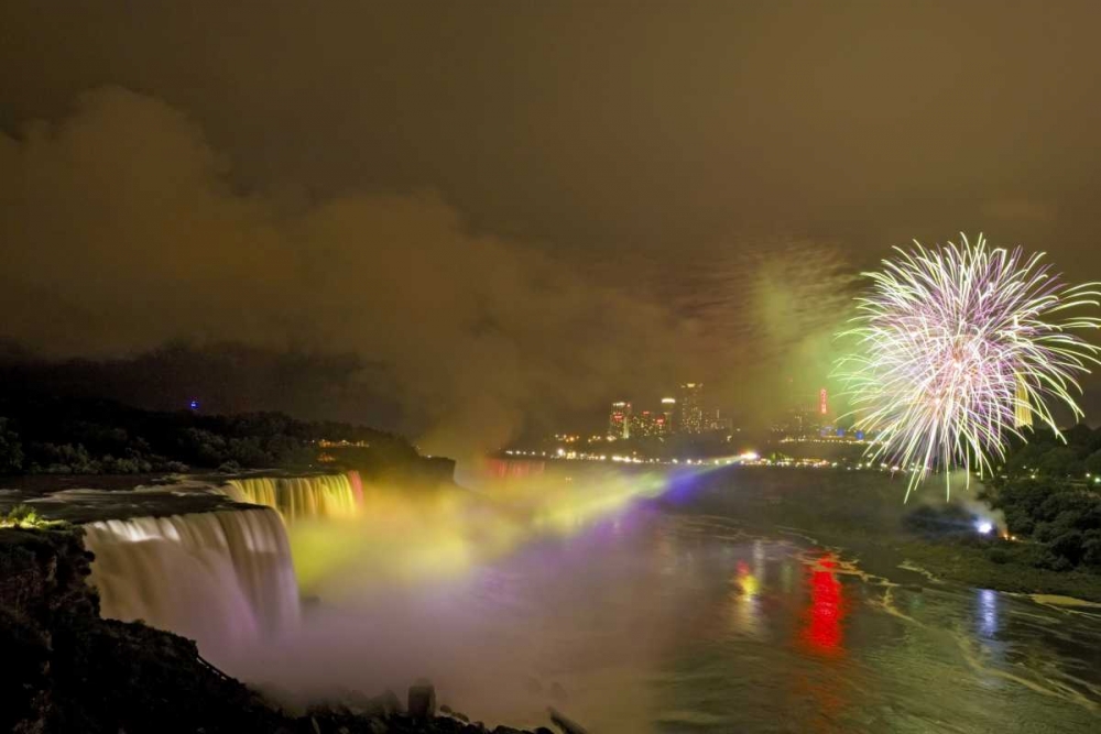 Wall Art Painting id:130991, Name: NY, Niagara Falls Fireworks over the waterfalls, Artist: Lord, Fred