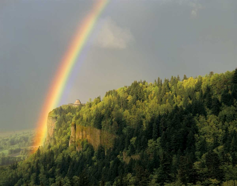 Wall Art Painting id:135552, Name: OR, Columbia Gorge, rainbow over Vista House, Artist: Terrill, Steve