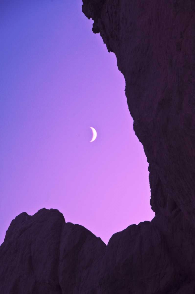 Wall Art Painting id:133727, Name: OR, Crescent moon framed by sea stacks, Artist: Rotenberg, Nancy