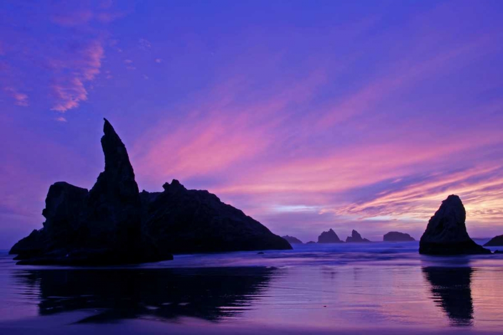 Wall Art Painting id:128966, Name: OR, Bandon Beach Silhouette of sea stacks, Artist: Illg, Cathy and Gordon