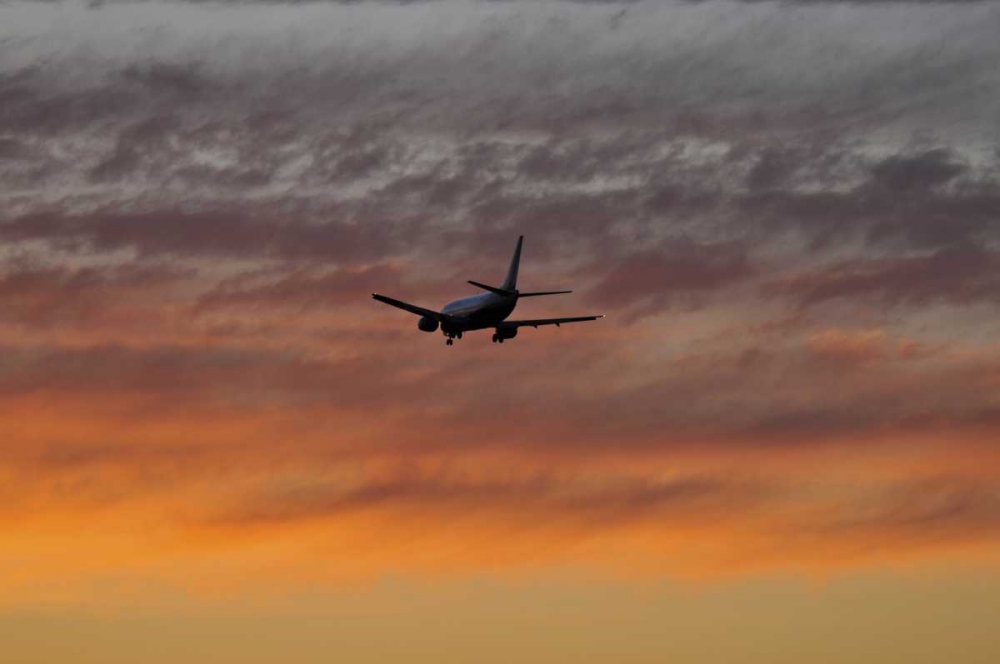 Wall Art Painting id:135489, Name: OR, Portland Airplane approaching landing, Artist: Terrill, Steve