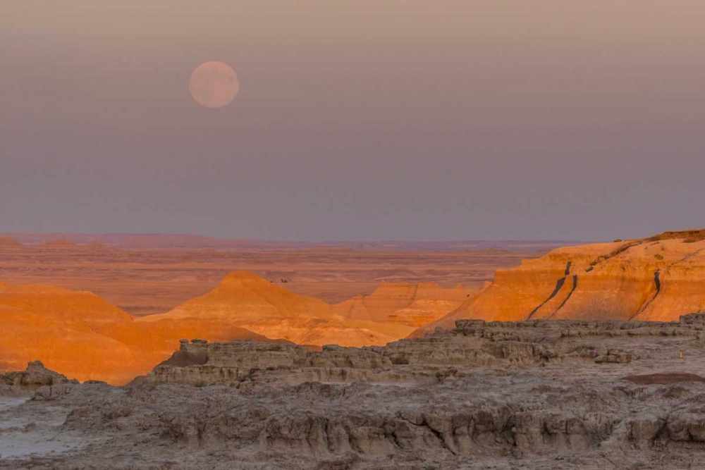 Wall Art Painting id:129596, Name: SD, Badlands NP Moonrise over rugged landscape, Artist: Illg, Cathy and Gordon