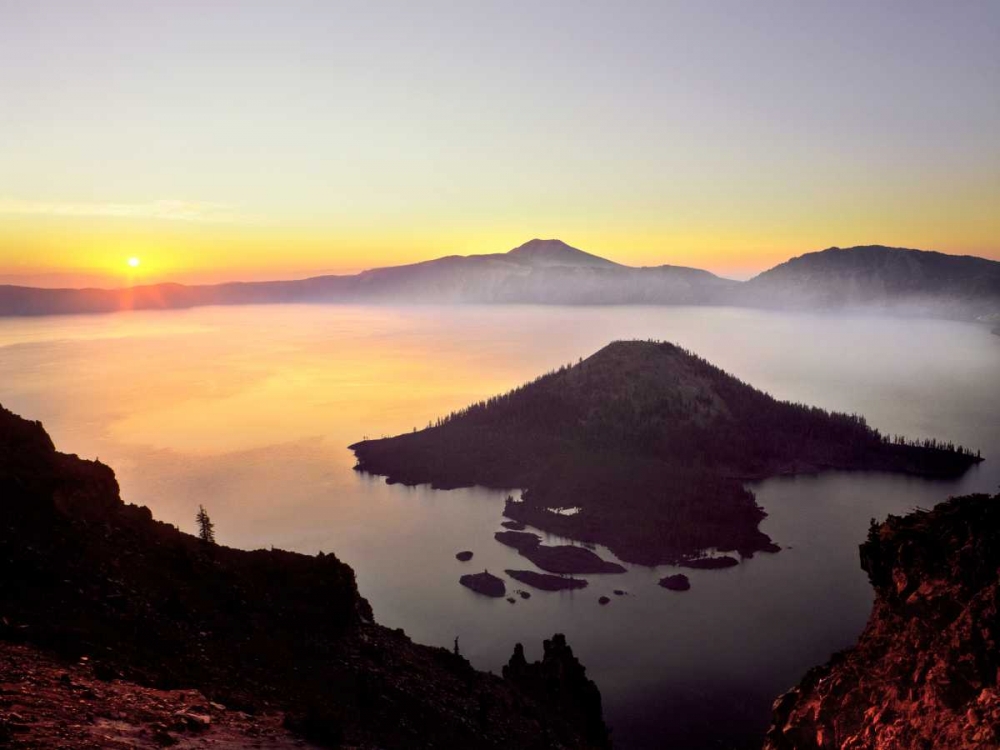 Wall Art Painting id:135541, Name: OR, Crater Lake NP Sunrise over Crater Lake, Artist: Terrill, Steve