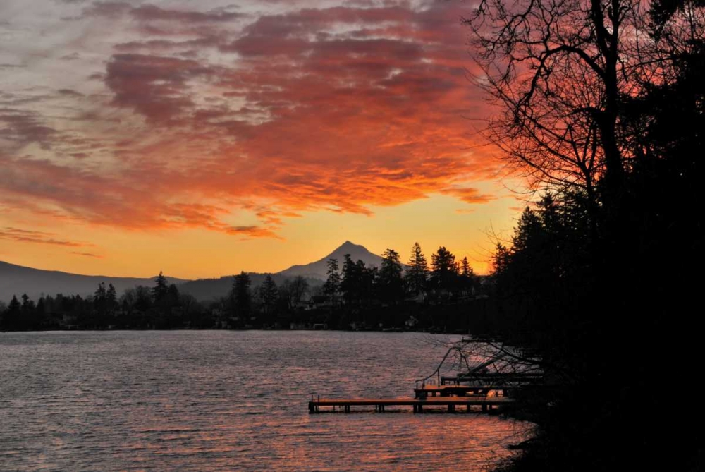 Wall Art Painting id:135556, Name: USA, Oregon Blue Lake and Mt Hood at sunrise, Artist: Terrill, Steve