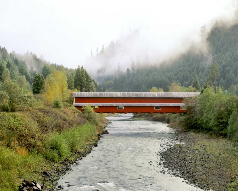 Wall Art Painting id:135666, Name: OR Office Covered Bridge over Willamette River, Artist: Terrill, Steve