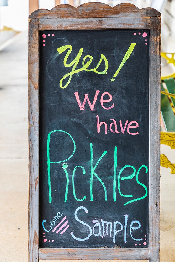 Wall Art Painting id:520096, Name: Bandera-Texas-USA-Chalkboard sign for pickles in the Texas Hill Country, Artist: Wilson, Emily