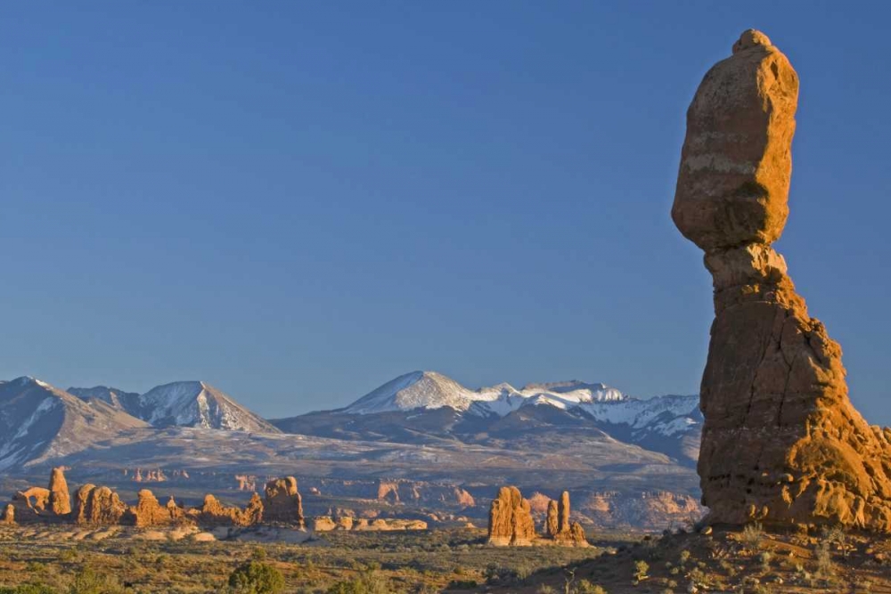 Wall Art Painting id:129343, Name: UT, Arches NP Balanced Rock with La Sal Mots , Artist: Illg, Cathy and Gordon
