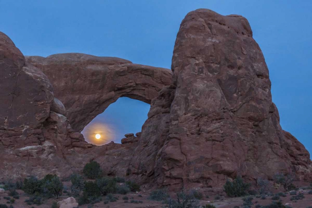 Wall Art Painting id:129305, Name: UT, Arches NP South Window arch and full moon, Artist: Illg, Cathy and Gordon