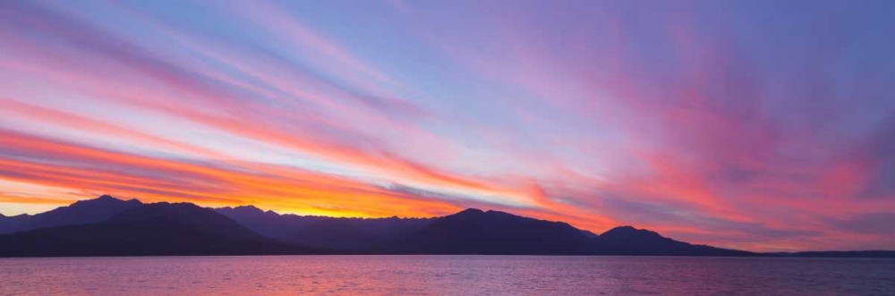 Wall Art Painting id:133463, Name: WA, Seabeck Sunset panoramic over the Olympic Mt, Artist: Paulson, Don