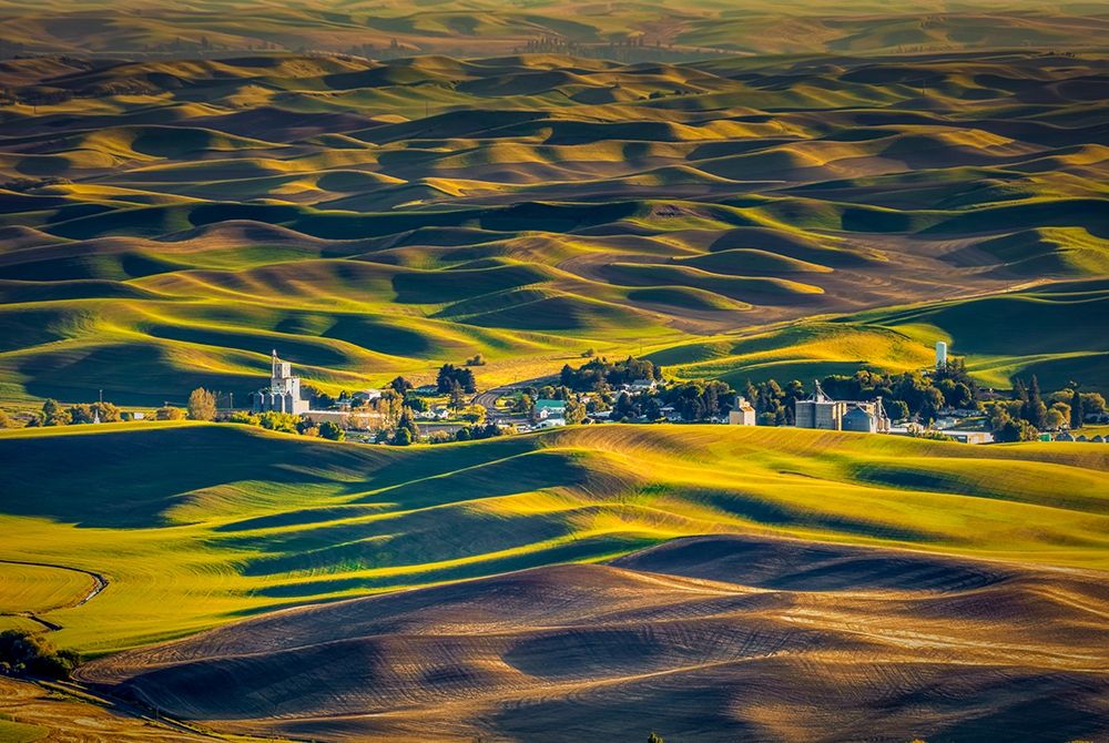 Wall Art Painting id:406298, Name: Washington State-Palouse Steptoe Village and farmland at sunset , Artist: Jaynes Gallery