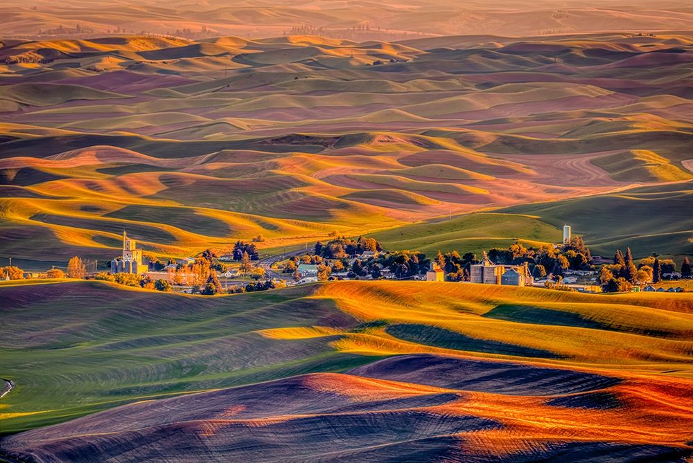 Wall Art Painting id:406300, Name: Washington State-Palouse Steptoe Village and farmland at sunset , Artist: Jaynes Gallery