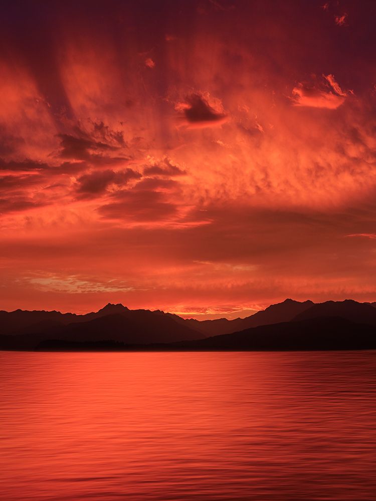 Wall Art Painting id:742436, Name: USA, Washington State, Seabeck. Vivid sunset over Hood Canal and Olympic Mountains., Artist: Jaynes Gallery