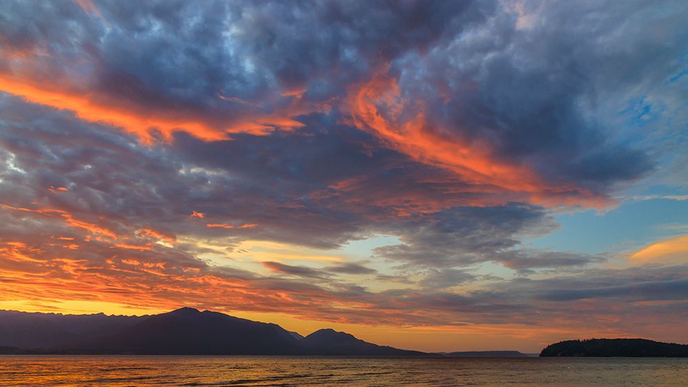Wall Art Painting id:742453, Name: USA, Washington State, Seabeck. Vivid sunset over Hood Canal and Olympic Mountains., Artist: Jaynes Gallery