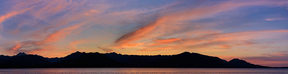 Wall Art Painting id:742466, Name: USA, Washington State, Seabeck. Panoramic sunset over Hood Canal and Olympic Mountains., Artist: Jaynes Gallery