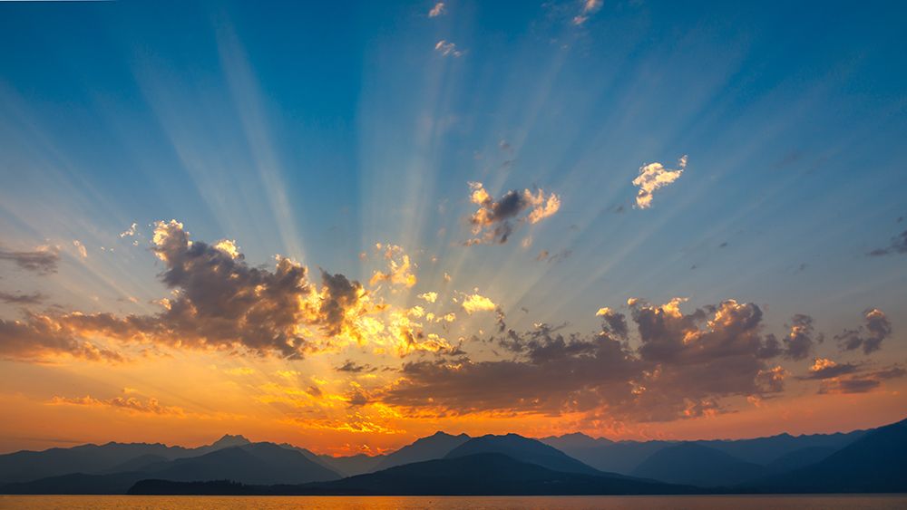 Wall Art Painting id:742479, Name: USA, Washington State, Seabeck. Vivid sunset over Hood Canal and Olympic Mountains., Artist: Jaynes Gallery