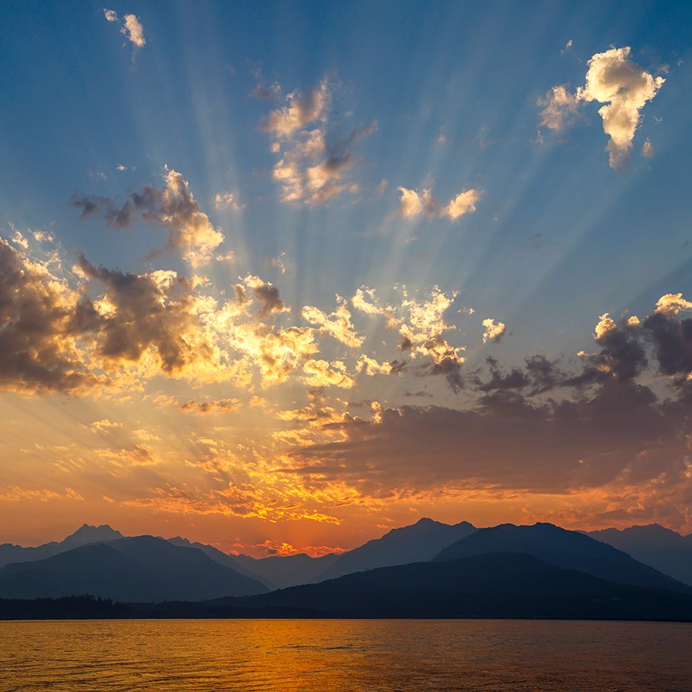 Wall Art Painting id:742480, Name: USA, Washington State, Seabeck. Vivid sunset over Hood Canal and Olympic Mountains., Artist: Jaynes Gallery