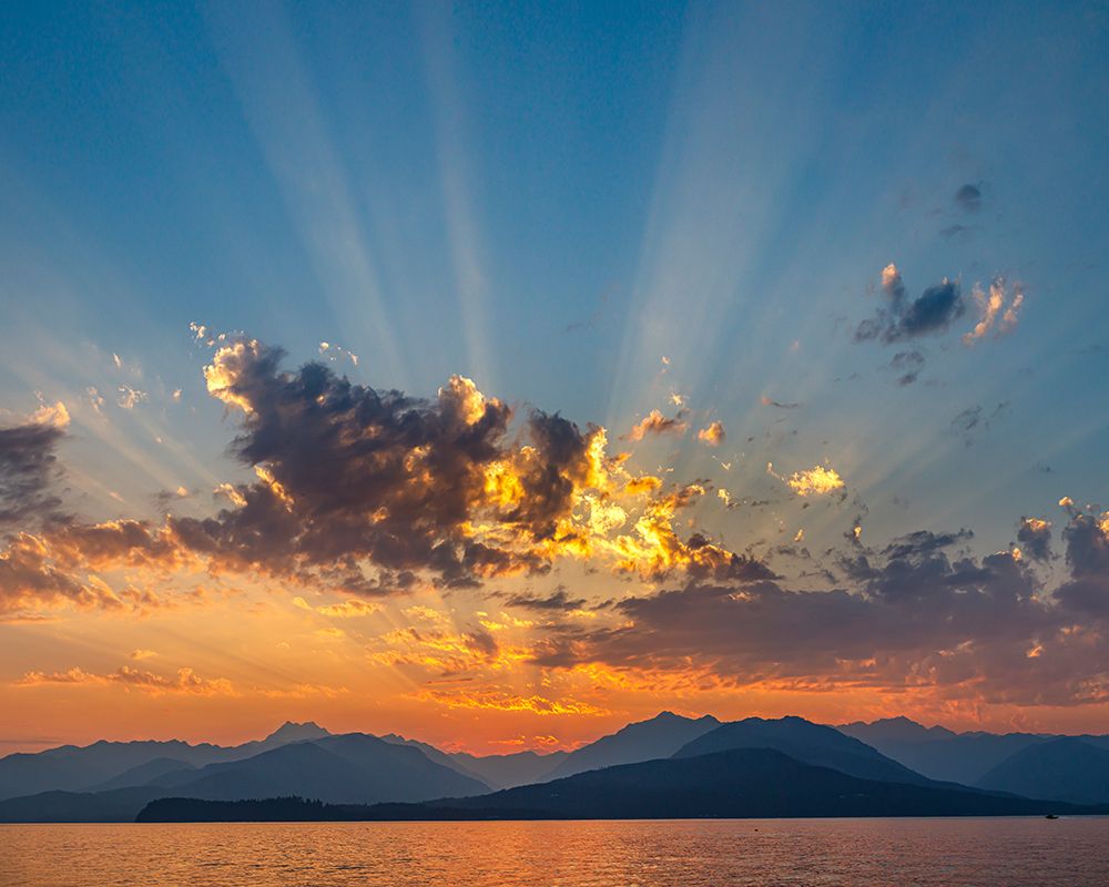 Wall Art Painting id:742486, Name: USA, Washington State, Seabeck. Vivid sunset over Hood Canal and Olympic Mountains., Artist: Jaynes Gallery