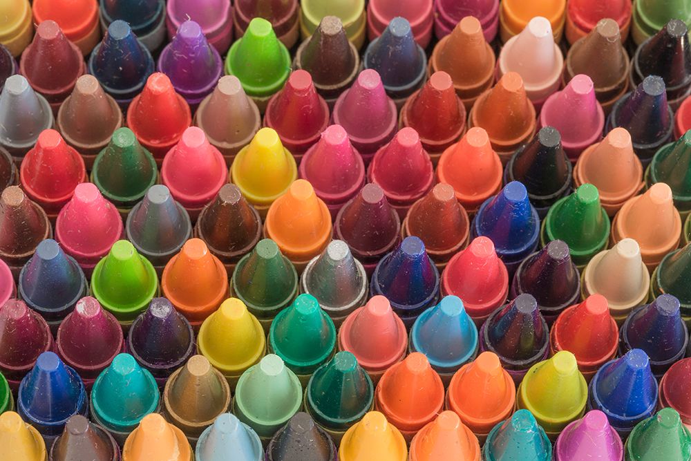 Wall Art Painting id:742518, Name: USA, Washington State, Seabeck. Close-up of crayons. in box., Artist: Jaynes Gallery