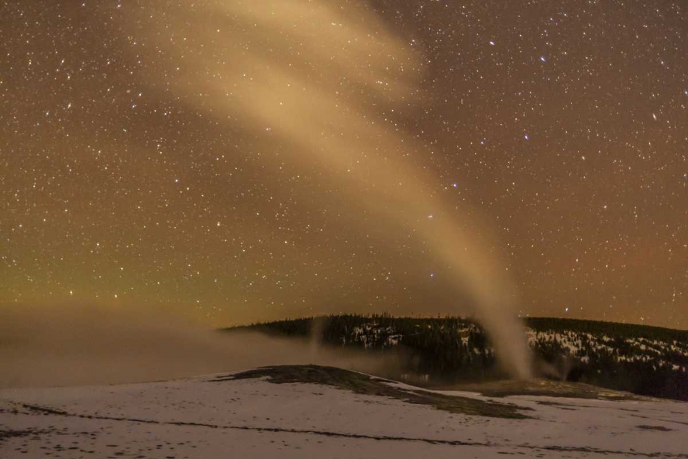 Wall Art Painting id:129661, Name: Wyoming, Yellowstone Old Faithful Geyser, night, Artist: Illg, Cathy and Gordon