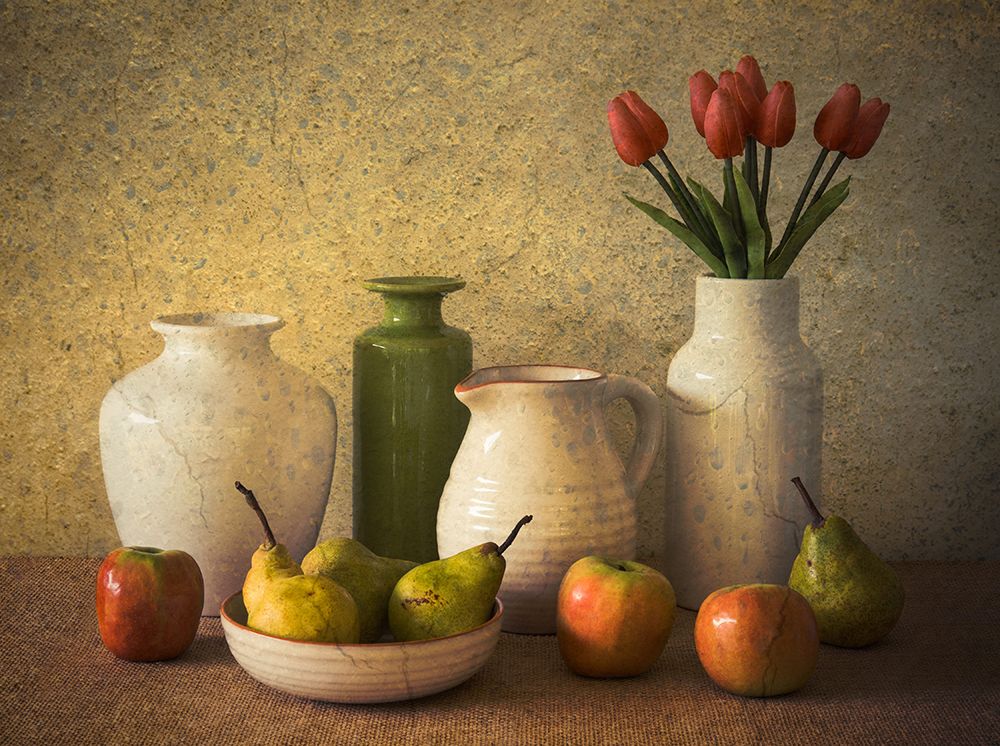 Wall Art Painting id:463625, Name: Apples Pears And Tulips, Artist: Hammer, Jacqueline