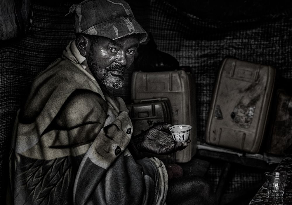 Wall Art Painting id:508572, Name: Ethiopian Man Having A Cup Of Coffee., Artist: Inazio Kuesta, Joxe