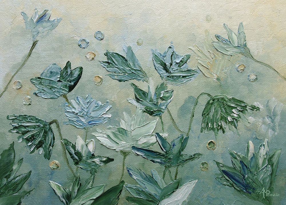 Wall Art Painting id:594121, Name: Dark Sea Green Flowers, Artist: Pomata, Angeles M.