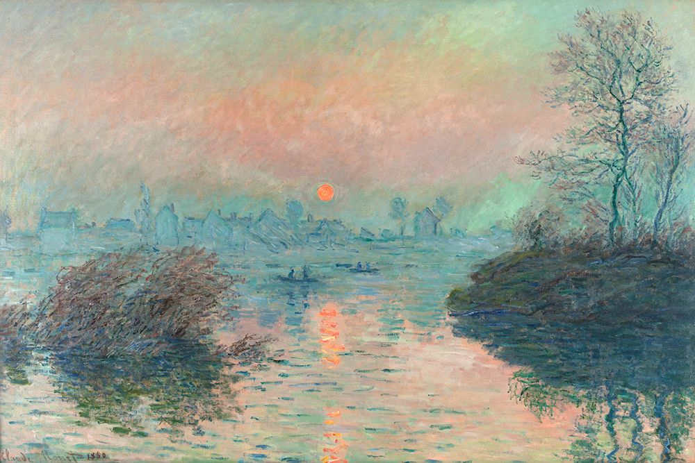 Art Print: Sun Setting On the Seine At Lavacourt (1880) Claude Monet