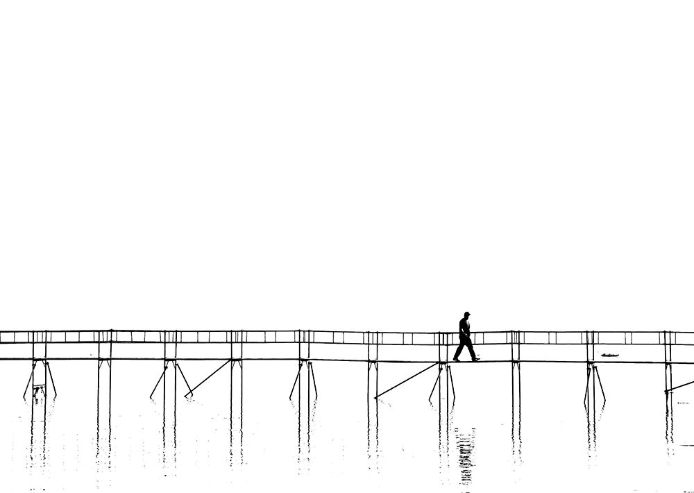 Wall Art Painting id:585995, Name: The lonely man on the plank bridge, Artist: Peter Rank, Hans