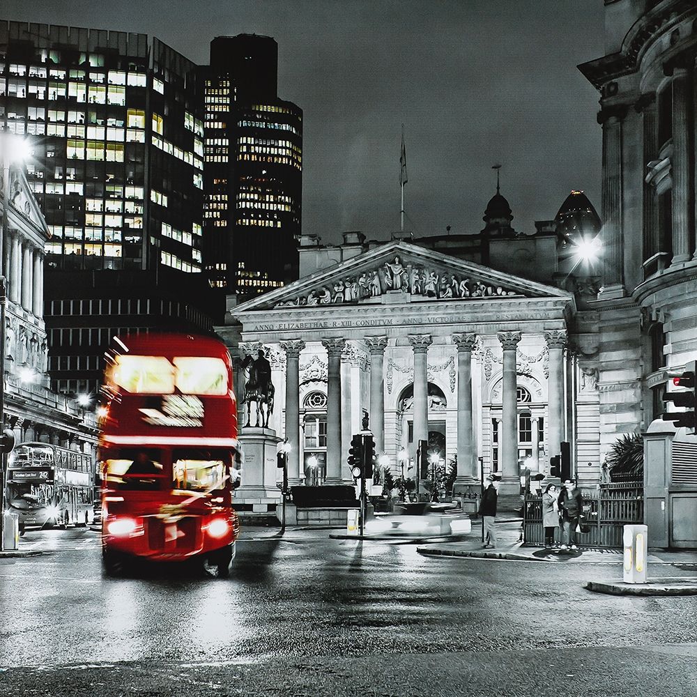 Wall Art Painting id:307289, Name: Grayscale Pantheon with red bus, Artist: Atelier B Art Studio