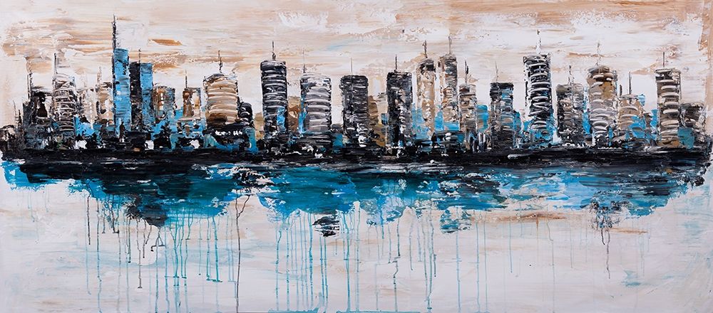 Wall Art Painting id:211911, Name: ABSTRACT CITY WITH REFLECTION ON WATER, Artist: Atelier B Art Studio