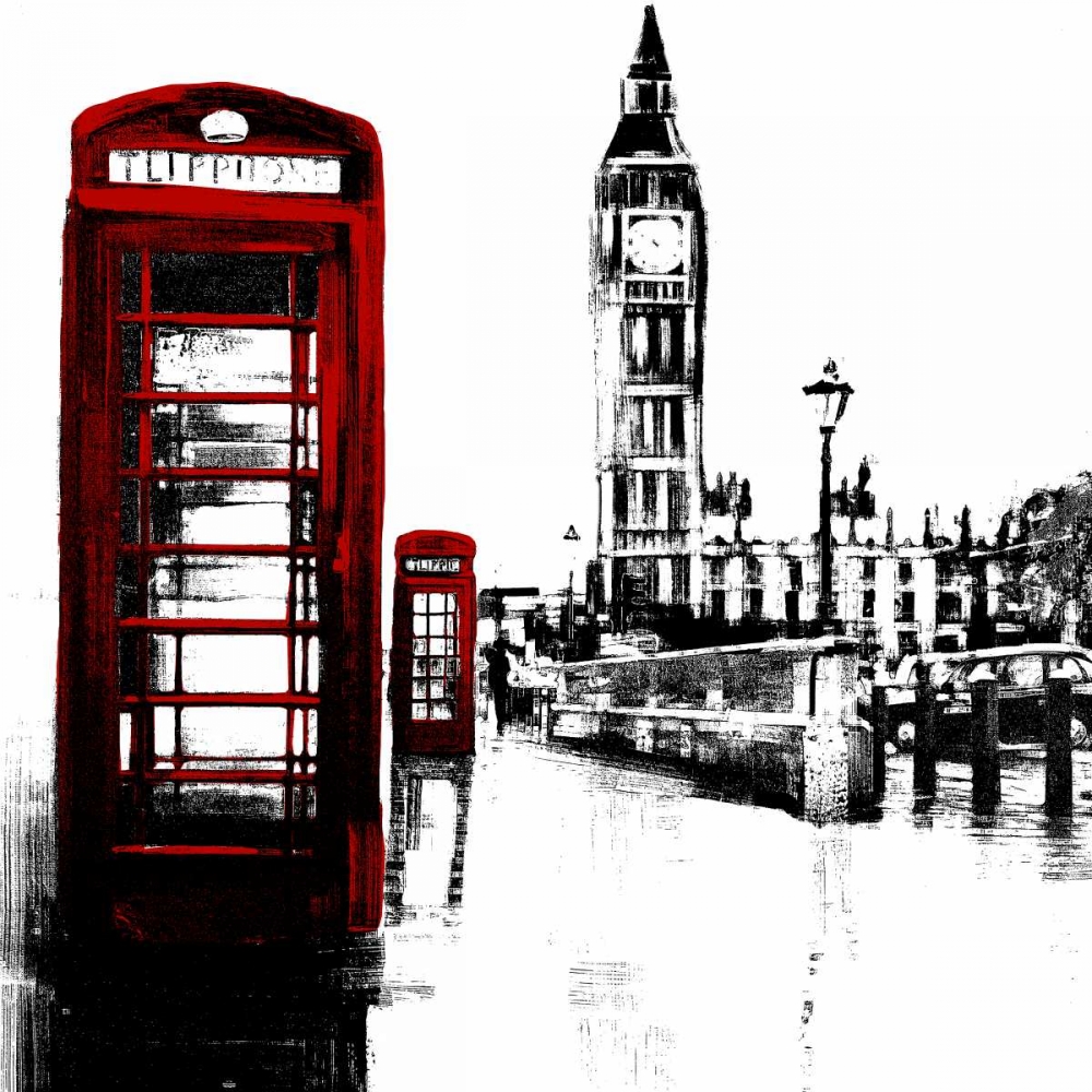 Wall Art Painting id:150908, Name: Telephone Box and Big Ben of London, Artist: Atelier B Art Studio