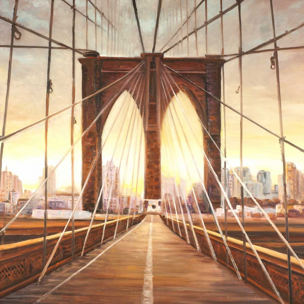 Wall Art Painting id:174739, Name: Sunset on the Brooklyn Bridge, Artist: Atelier B Art Studio