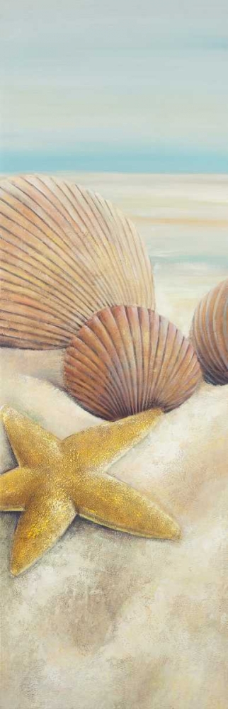 Wall Art Painting id:150934, Name: Starfish and Seashells View on the Beach, Artist: Atelier B Art Studio