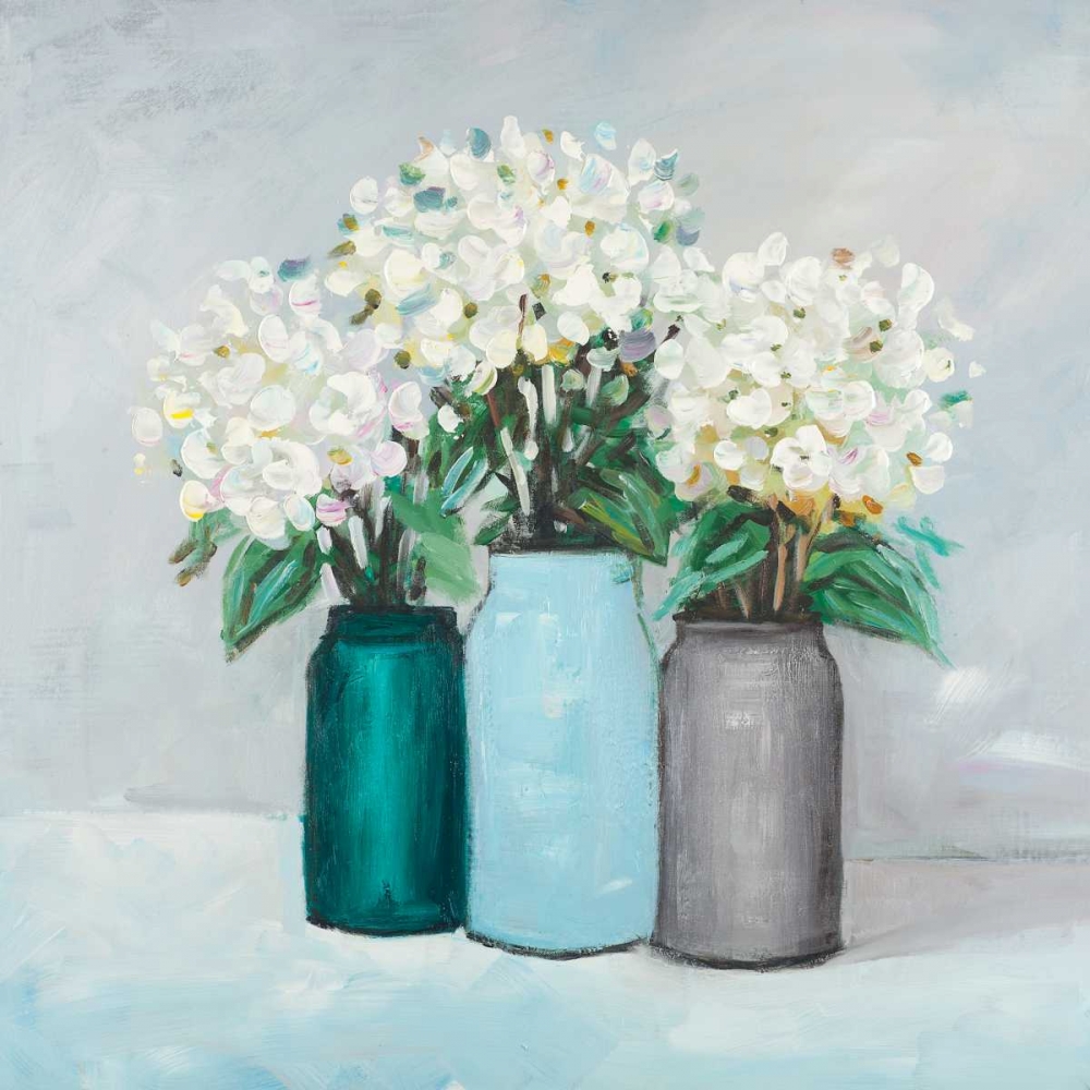 Wall Art Painting id:150979, Name: Hydrangea Flowers in Blue Vases, Artist: Atelier B Art Studio